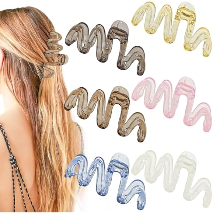 Capiant 4 Pack Non-Slip Wavy Claw Clips for Women - Large Plastic Hair Claws for Thick Hair, Extra Grip Waves Clips - Image 1